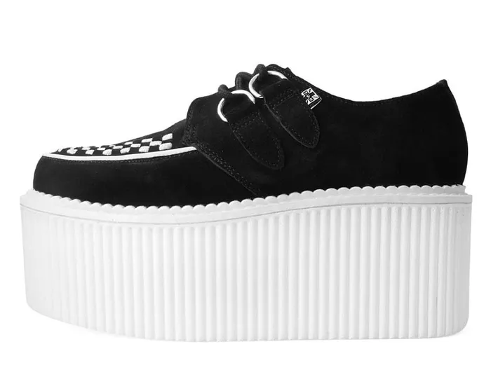 Black Suede White Interlace Stratocreeper Women TUK Shoes Platforms Black Suede White Interlace Stratocreeper Women TUK Shoes Platforms