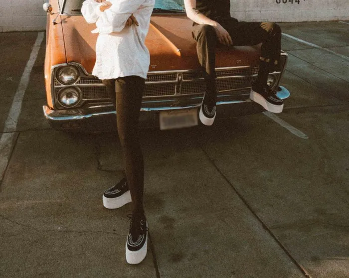Black Suede White Interlace Stratocreeper Women TUK Shoes Platforms Black Suede White Interlace Stratocreeper Women TUK Shoes Platforms