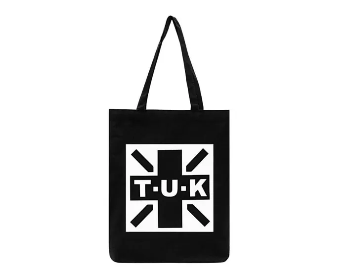 Black TUK Logo Canvas Tote Bag Adult TUK Shoes Stickers Pins Patches Totes