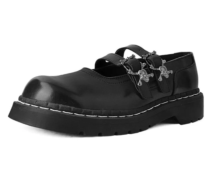 Black TUKskin 2Skull Buckle Mary Jane Women TUK Shoes Vegan