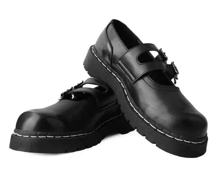 Black TUKskin 2Skull Buckle Mary Jane Women TUK Shoes Vegan Black TUKskin 2Skull Buckle Mary Jane Women TUK Shoes Vegan