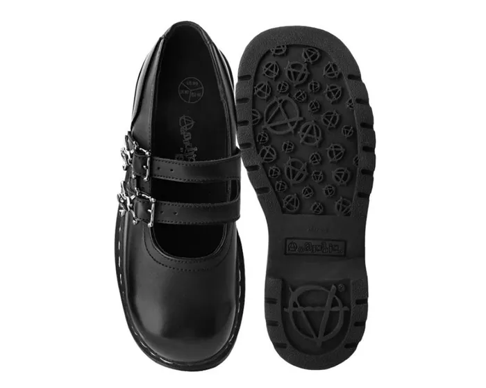 Black TUKskin 2Skull Buckle Mary Jane Women TUK Shoes Vegan Black TUKskin 2Skull Buckle Mary Jane Women TUK Shoes Vegan