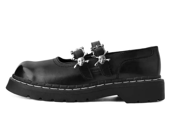 Black TUKskin 2Skull Buckle Mary Jane Women TUK Shoes Vegan Black TUKskin 2Skull Buckle Mary Jane Women TUK Shoes Vegan