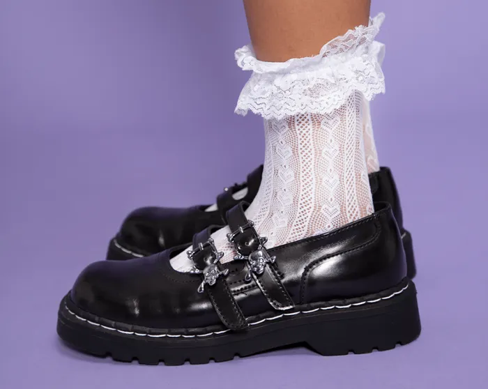 Black TUKskin 2Skull Buckle Mary Jane Women TUK Shoes Vegan Black TUKskin 2Skull Buckle Mary Jane Women TUK Shoes Vegan