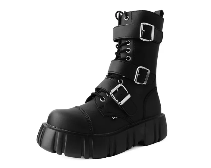 Black TUKskin 3Buckle Anarchic Airship Boot Women TUK Shoes Vegan