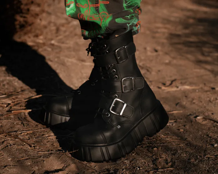 Black TUKskin 3Buckle Anarchic Airship Boot Women TUK Shoes Vegan Black TUKskin 3Buckle Anarchic Airship Boot Women TUK Shoes Vegan