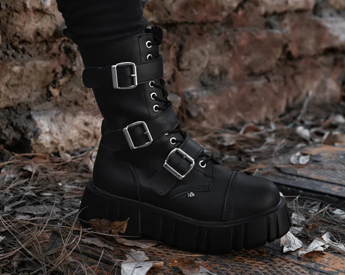 Black TUKskin 3Buckle Anarchic Airship Boot Women TUK Shoes Vegan Black TUKskin 3Buckle Anarchic Airship Boot Women TUK Shoes Vegan