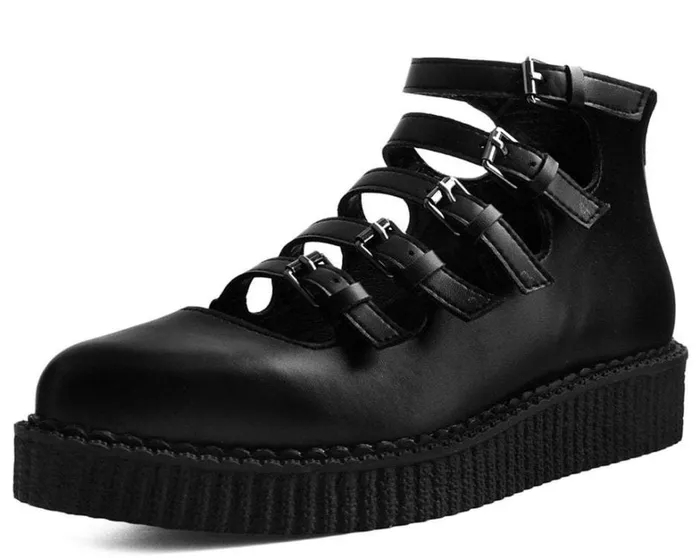Black TUKskin MultiStrap Pointed Mary Jane Ballet Creepers Women TUK Shoes Vegan