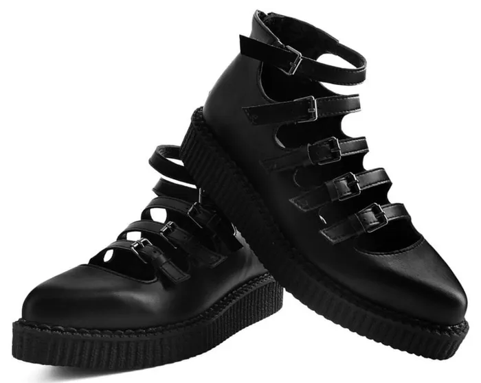 Black TUKskin MultiStrap Pointed Mary Jane Ballet Creepers Women TUK Shoes Vegan Black TUKskin MultiStrap Pointed Mary Jane Ballet Creepers Women TUK Shoes Vegan