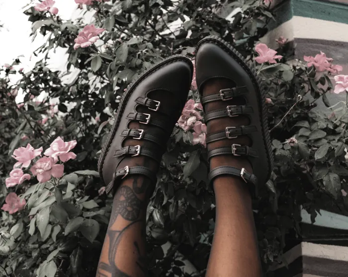 Black TUKskin MultiStrap Pointed Mary Jane Ballet Creepers Women TUK Shoes Vegan Black TUKskin MultiStrap Pointed Mary Jane Ballet Creepers Women TUK Shoes Vegan