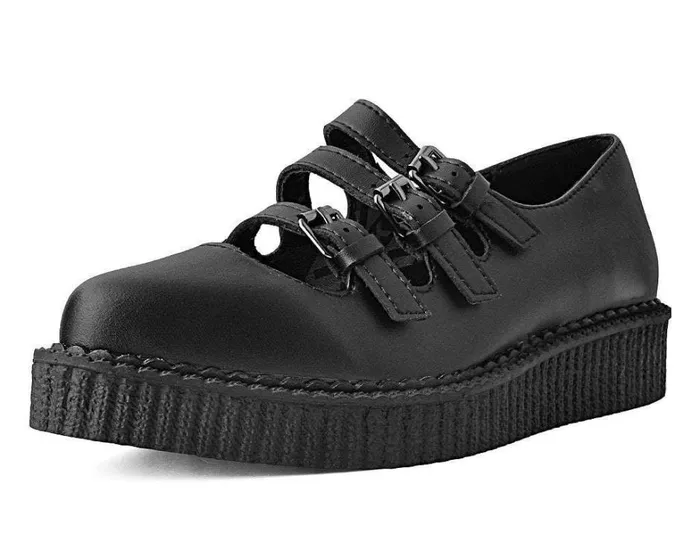 Black TUKskin Pointed 3Strap Mary Jane Women TUK Shoes Vegan