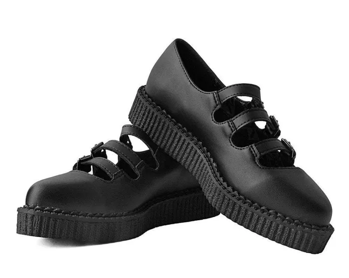 Black TUKskin Pointed 3Strap Mary Jane Women TUK Shoes Vegan