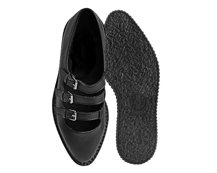 Black TUKskin Pointed 3Strap Mary Jane Women TUK Shoes Vegan