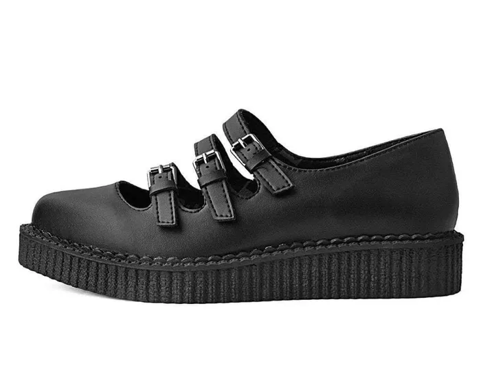 Black TUKskin Pointed 3Strap Mary Jane Women TUK Shoes Vegan