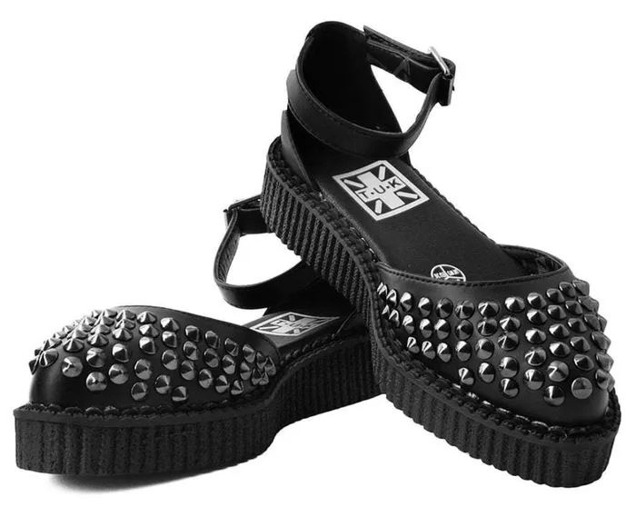 Black TUKskin Pointed Spike Studded Ankle Strap Sandals Women TUK Shoes Mary Janes Black TUKskin Pointed Spike Studded Ankle Strap Sandals Women TUK Shoes Mary Janes