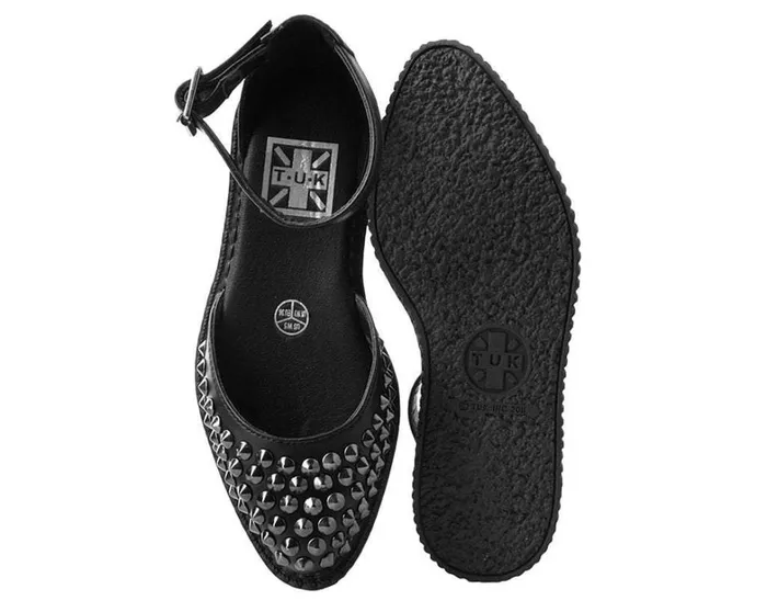 Black TUKskin Pointed Spike Studded Ankle Strap Sandals Women TUK Shoes Mary Janes Black TUKskin Pointed Spike Studded Ankle Strap Sandals Women TUK Shoes Mary Janes
