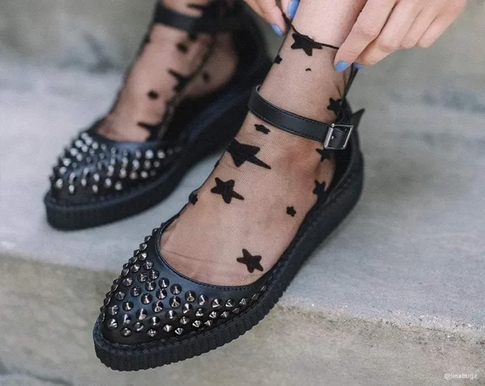 Black TUKskin Pointed Spike Studded Ankle Strap Sandals Women TUK Shoes Mary Janes Black TUKskin Pointed Spike Studded Ankle Strap Sandals Women TUK Shoes Mary Janes