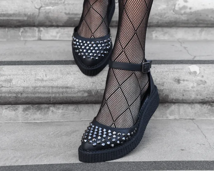 Black TUKskin Pointed Spike Studded Ankle Strap Sandals Women TUK Shoes Mary Janes Black TUKskin Pointed Spike Studded Ankle Strap Sandals Women TUK Shoes Mary Janes