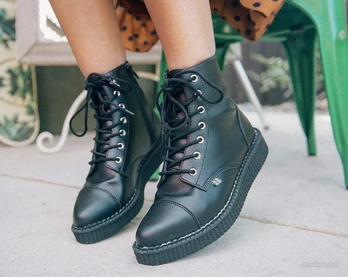 Black TUKskin Vegan Pointed Lace Up Creeper Boots Men TUK Shoes Vegan Black TUKskin Vegan Pointed Lace Up Creeper Boots Men TUK Shoes Vegan