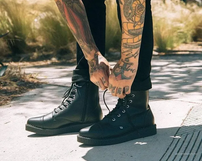 Black TUKskin Vegan Pointed Lace Up Creeper Boots Men TUK Shoes Vegan Black TUKskin Vegan Pointed Lace Up Creeper Boots Men TUK Shoes Vegan