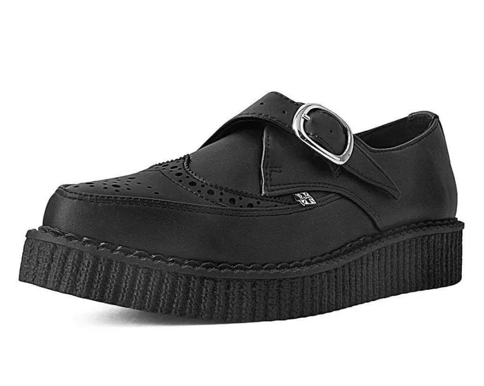Black TUKskin Vegan Wingtip Buckle Pointed Creeper Shoe Men TUK Shoes Dress Shoes