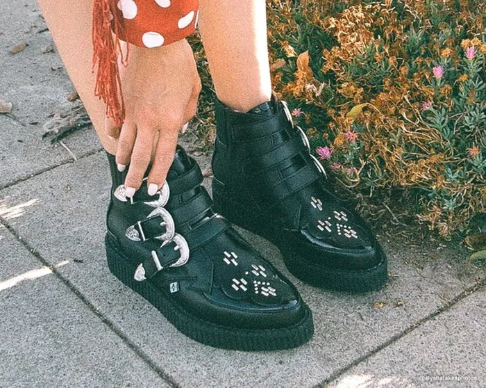 Black TUKskin Western Vegan 3Buckle Pointed Creeper Boots Women TUK Shoes Boots Black TUKskin Western Vegan 3Buckle Pointed Creeper Boots Women TUK Shoes Boots