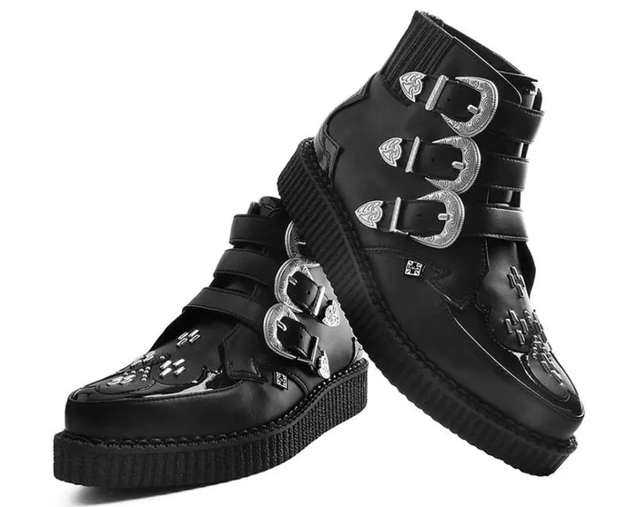 Black TUKskin Western Vegan 3Buckle Pointed Creeper Boots Women TUK Shoes Boots Black TUKskin Western Vegan 3Buckle Pointed Creeper Boots Women TUK Shoes Boots