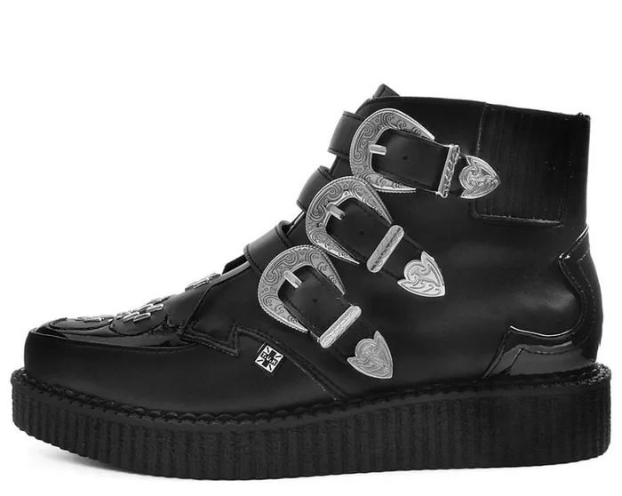 Black TUKskin Western Vegan 3Buckle Pointed Creeper Boots Women TUK Shoes Boots Black TUKskin Western Vegan 3Buckle Pointed Creeper Boots Women TUK Shoes Boots