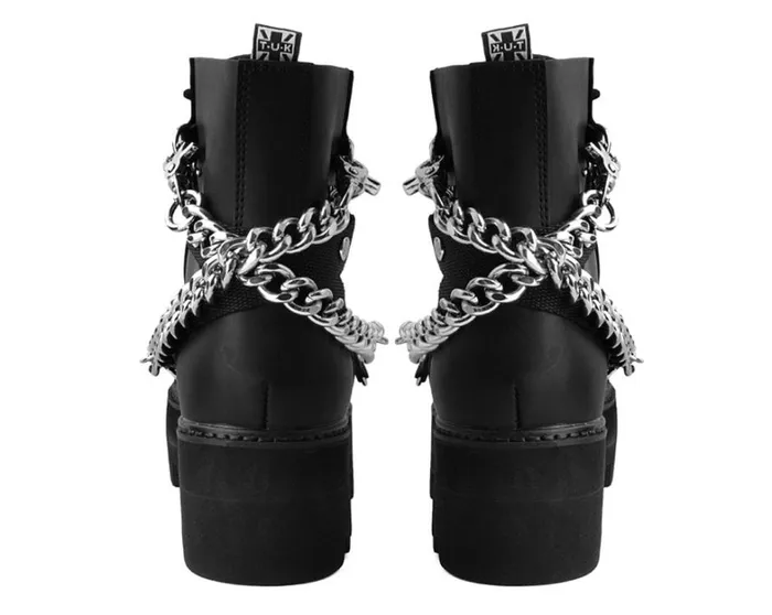 Black Vegan 7Eye Chain and Strap Dino Lug Creeper Boot Women TUK Shoes Platforms Black Vegan 7Eye Chain and Strap Dino Lug Creeper Boot Women TUK Shoes Platforms