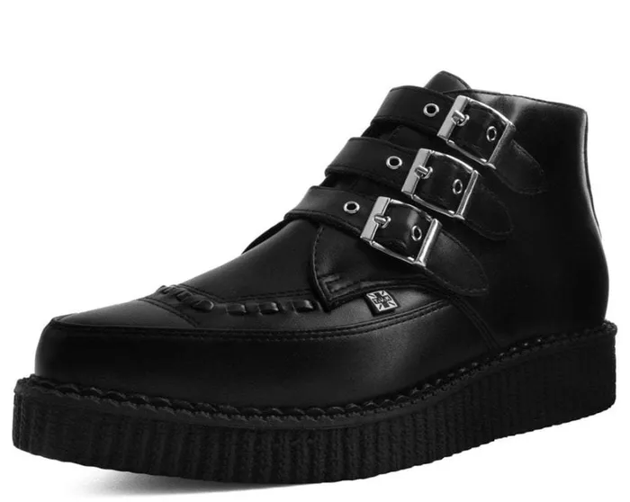 Black Vegan TUKskin 3Buckle Strap Pointed Toe Creeper Boots Women TUK Shoes Boots Black Vegan TUKskin 3Buckle Strap Pointed Toe Creeper Boots Women TUK Shoes Boots
