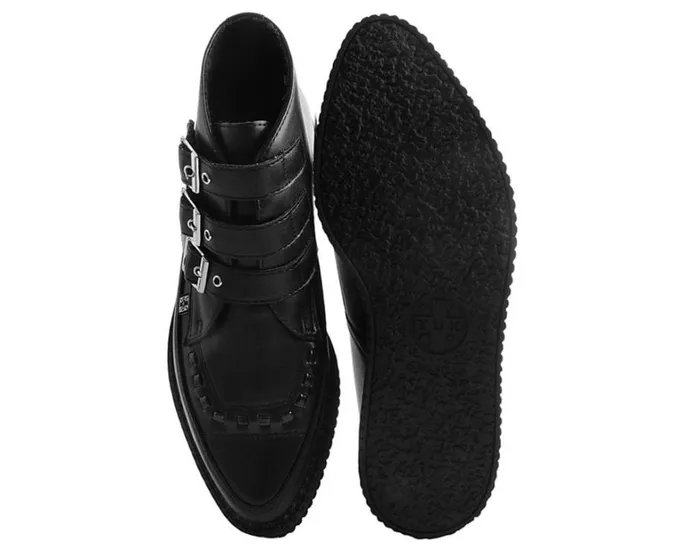 Black Vegan TUKskin 3Buckle Strap Pointed Toe Creeper Boots Women TUK Shoes Boots
