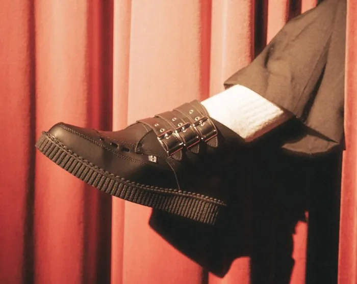 Black Vegan TUKskin 3Buckle Strap Pointed Toe Creeper Boots Women TUK Shoes Boots