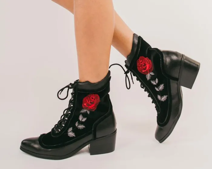 Black Victorian 8Eye Rose Pointed Anarchic Heel Women TUK Shoes Boots Black Victorian 8Eye Rose Pointed Anarchic Heel Women TUK Shoes Boots