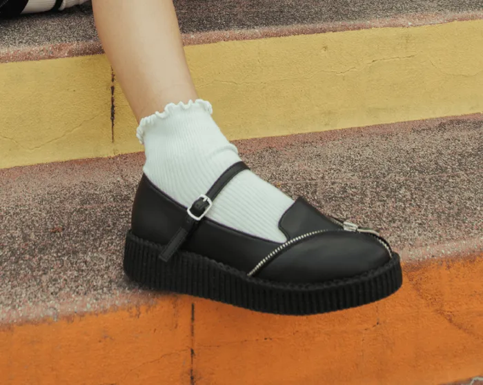 Black Zipper Viva Low Mary Jane Women TUK Shoes Vegan Black Zipper Viva Low Mary Jane Women TUK Shoes Vegan