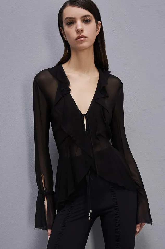 Blouses Women Patrizia Pepe Chiffon Blouse Nero