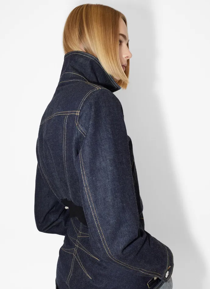 Blue Denim Zip Jacket Women Alaa Coats and Jackets