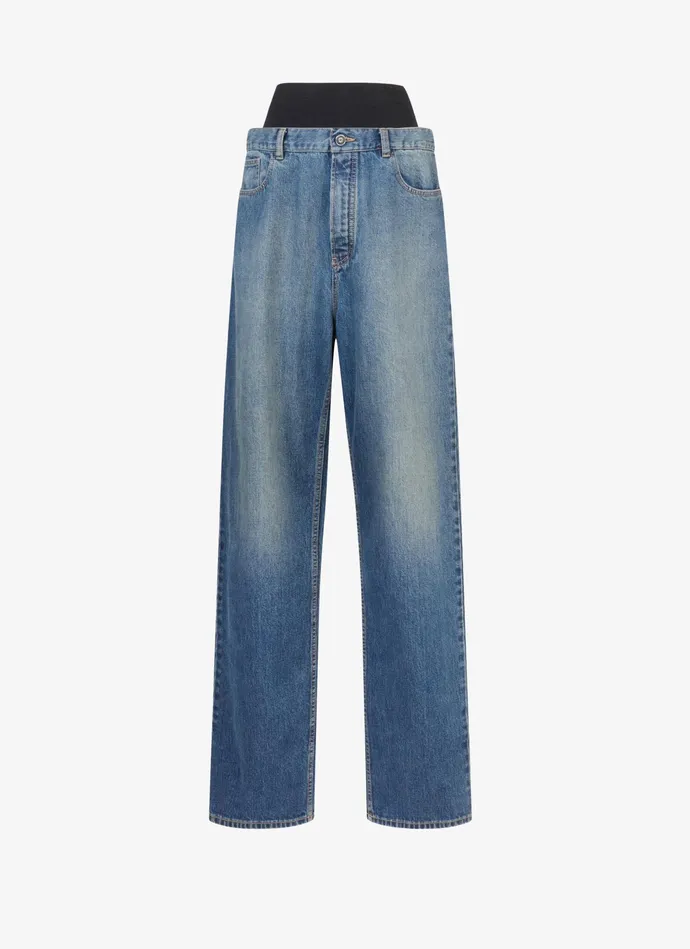 Blue Knit Belt Denim Pant Women Alaa Pants and Shorts