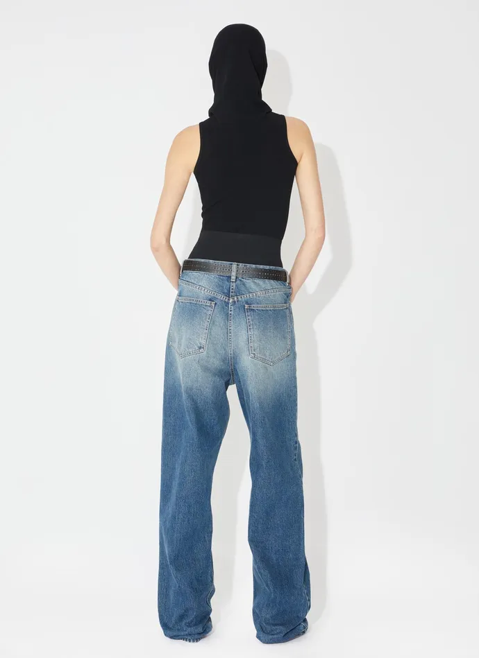 Blue Knit Belt Denim Pant Women Alaa Pants and Shorts