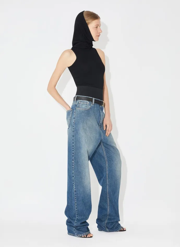 Blue Knit Belt Denim Pant Women Alaa Pants and Shorts