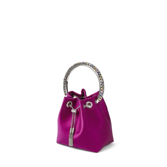 Bon Bon Magenta Satin Handbag With Multicolour Crystal Bracelet Top Handle Magentamulti Women JIMMY CHOO Evening Bags