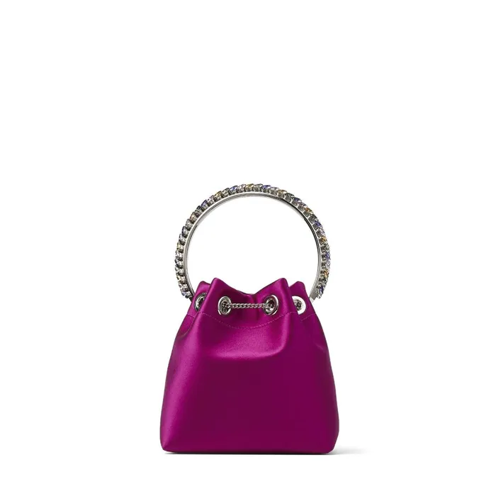 Bon Bon Magenta Satin Handbag With Multicolour Crystal Bracelet Top Handle Magentamulti Women JIMMY CHOO Evening Bags