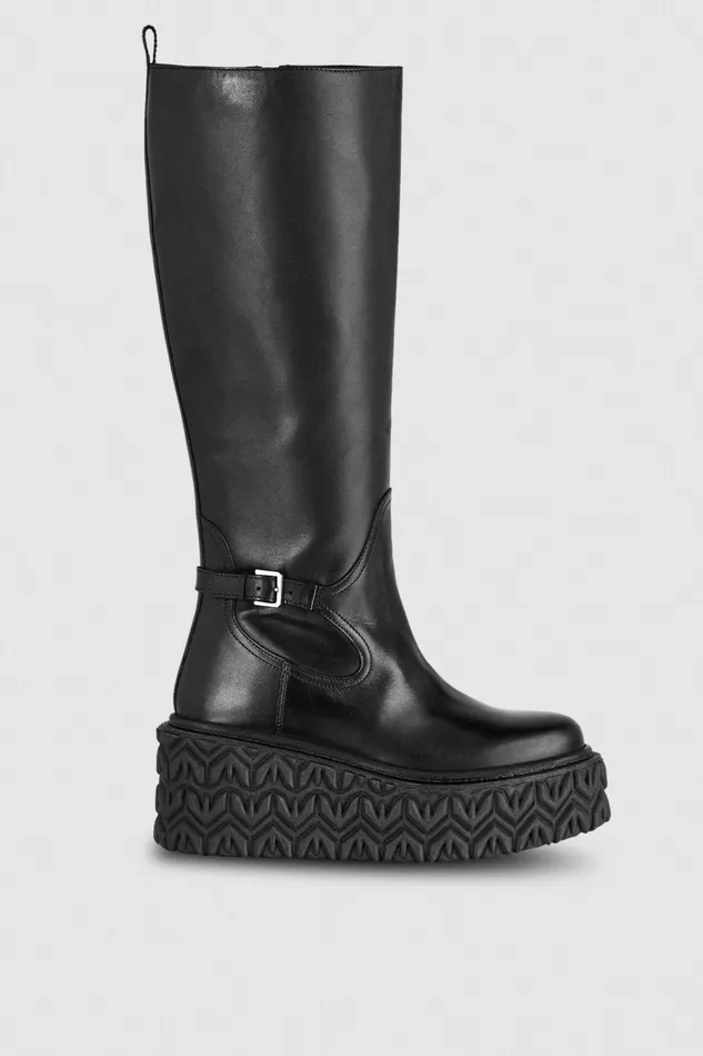 Boots Women Patrizia Pepe Leather Biker Boots Nero