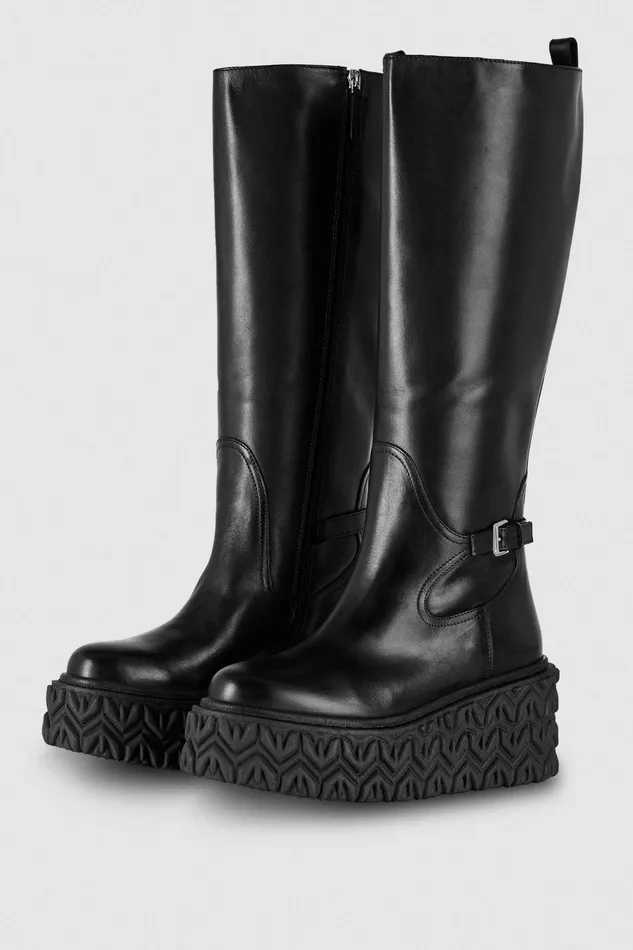 Boots Women Patrizia Pepe Leather Biker Boots Nero
