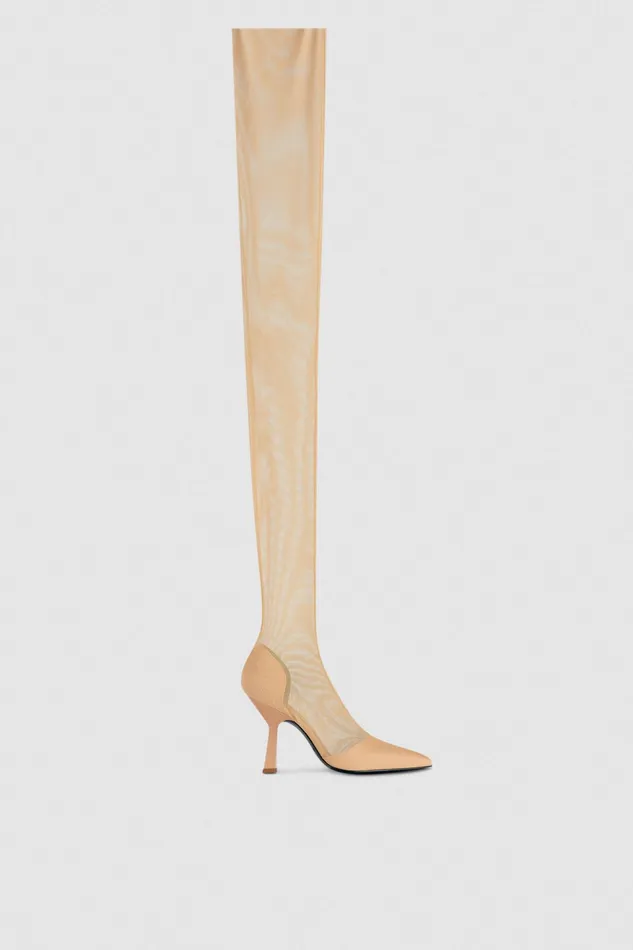 Boots Women Patrizia Pepe Overknee Boots In Tulle Sunlight Soup Beige