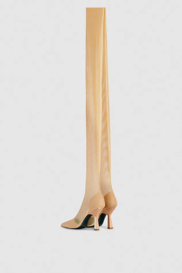 Boots Women Patrizia Pepe Overknee Boots In Tulle Sunlight Soup Beige