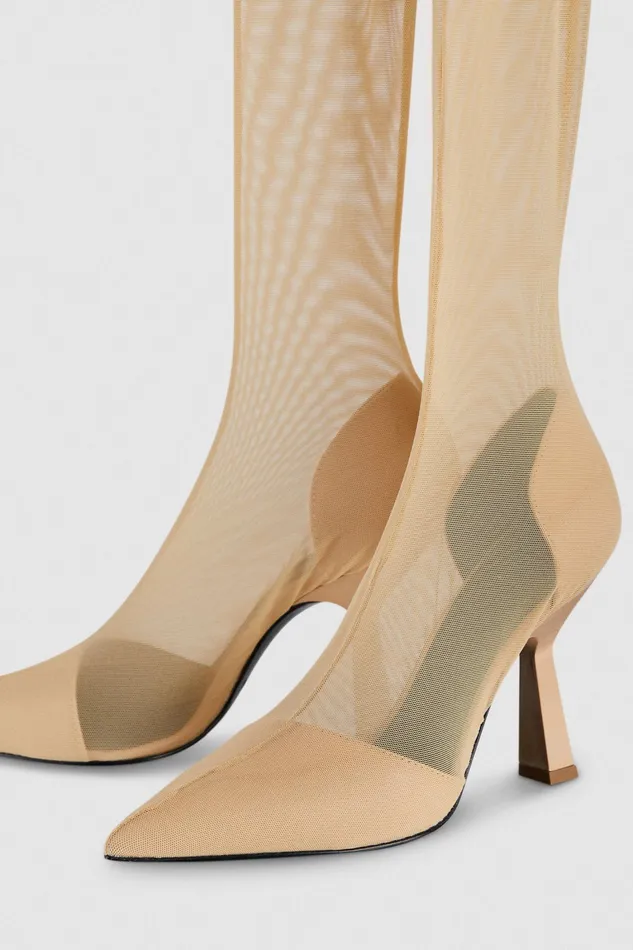 Boots Women Patrizia Pepe Overknee Boots In Tulle Sunlight Soup Beige