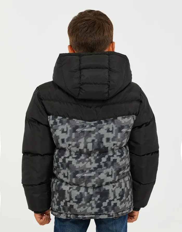 Boys Black Camo Colourblock Puffer Jacket Black Threadbare Jackets and Coats Boys Black Camo Colourblock Puffer Jacket Black Threadbare Jackets and Coats