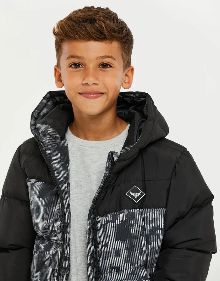 Boys Black Camo Colourblock Puffer Jacket Black Threadbare Jackets and Coats Boys Black Camo Colourblock Puffer Jacket Black Threadbare Jackets and Coats