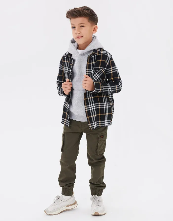 Boys Black Check Long Sleeve Shirt Black Threadbare Shirts