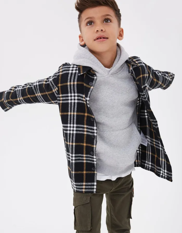 Boys Black Check Long Sleeve Shirt Black Threadbare Shirts
